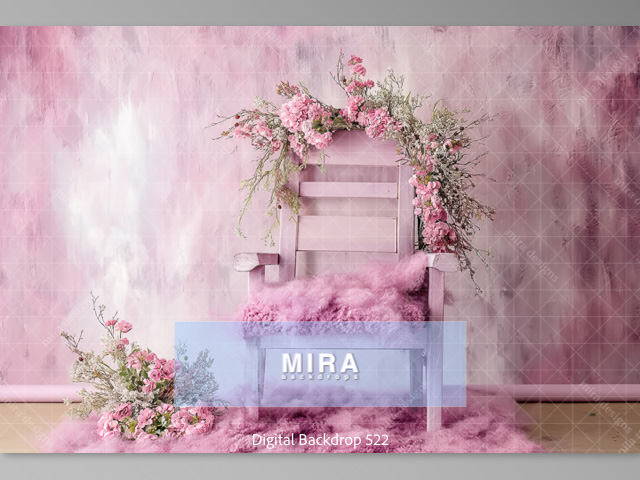100522 Sedia con un cuscino di lana e fiori lilla e rosa
