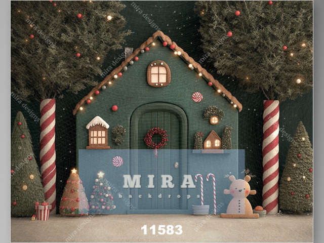 11583 - Casetta verde con alberi di Natale e dolcetti