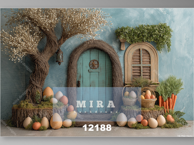 12188 - Porta con albero e davanti uova di Pasqua