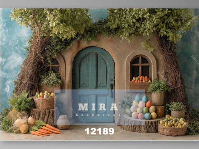 12189 - Porta con albero e davanti carote e uova di Pasqua
