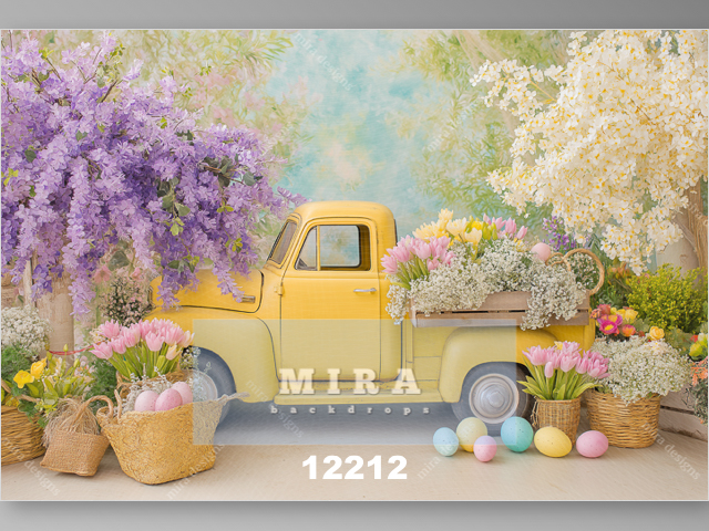 12212 - Camioncino giallo con fiori e uova di Pasqua