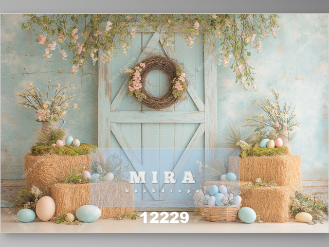 12229 - Porta dentro una fattoria con fieno e uova di Pasqua