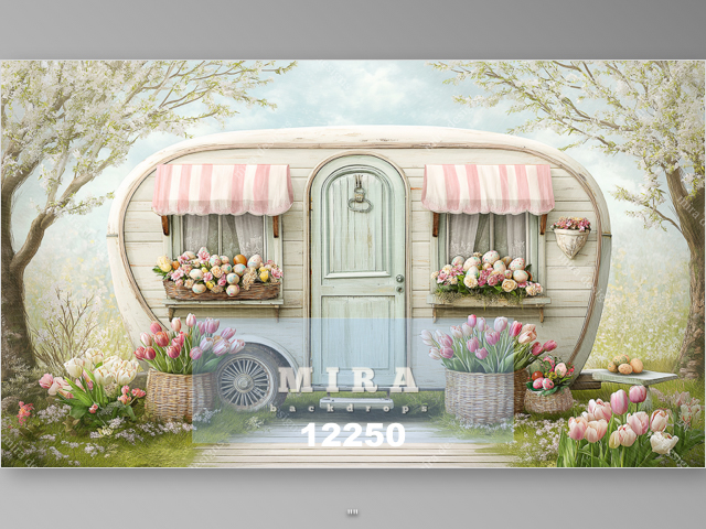 12250 - Roulotte con tulipani e uova di Pasqua