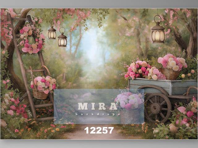 12257 - Carretto con fiori e rose nel bosco