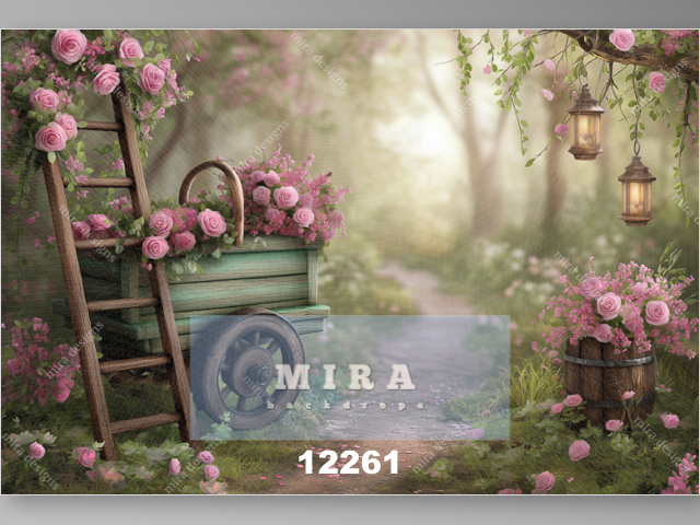 12261 - Carretto con fiori e rose nel bosco