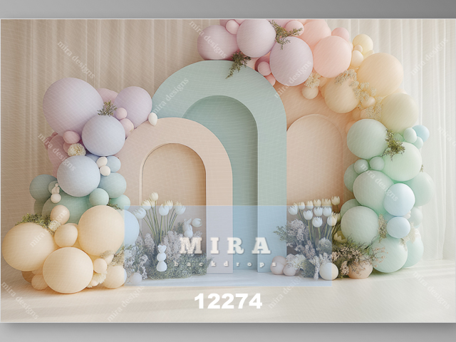 12274 - Pannelli ad arco con ghirlande di palloncini con tulipani e uova di Pasqua
