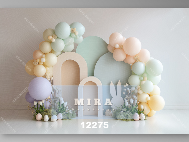12275 - Pannelli ad arco con ghirlande di palloncini con tulipani e uova di Pasqua