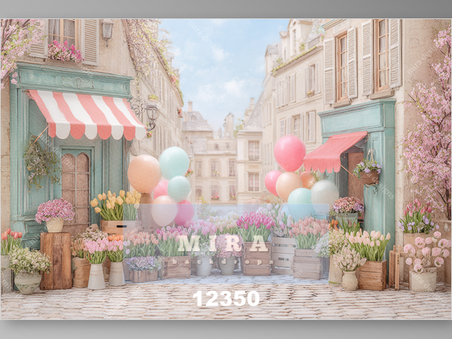 12350 - Strada tra negozi di fiori e palloncini