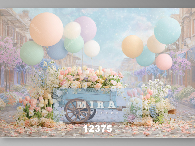 12375 - Carretto pieno di fiori e palloncini